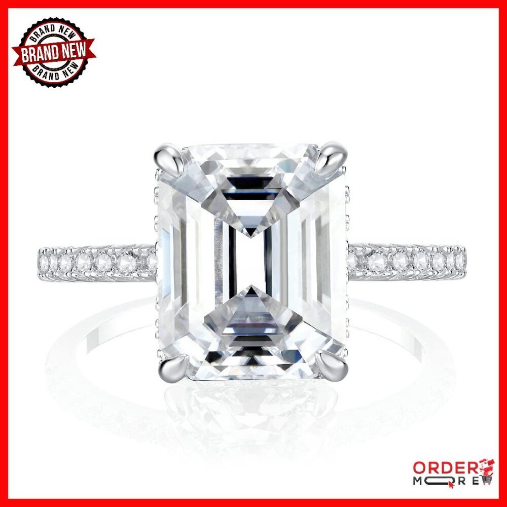 18K Gold Plated Sterling Silver Emerald Cut 4CT Moissanite Ring Size 5